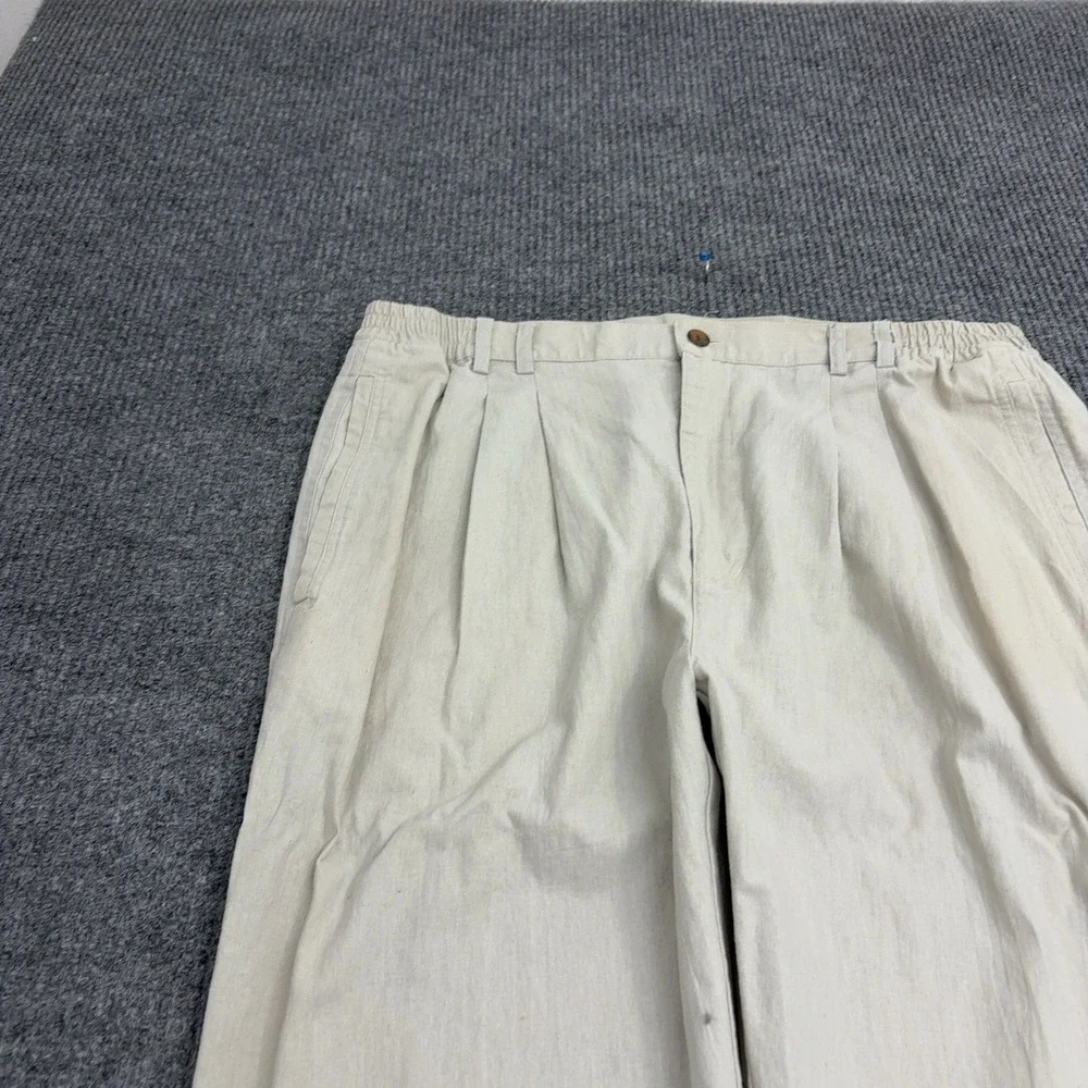 Pine Grove Pants Mens 40 Beige Linen Cotton Pleated Elastic Waist Casual Classic
